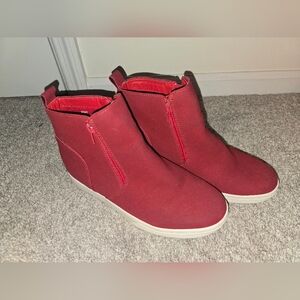 Red Ankle Sneaker Style Boots with Side Zipper